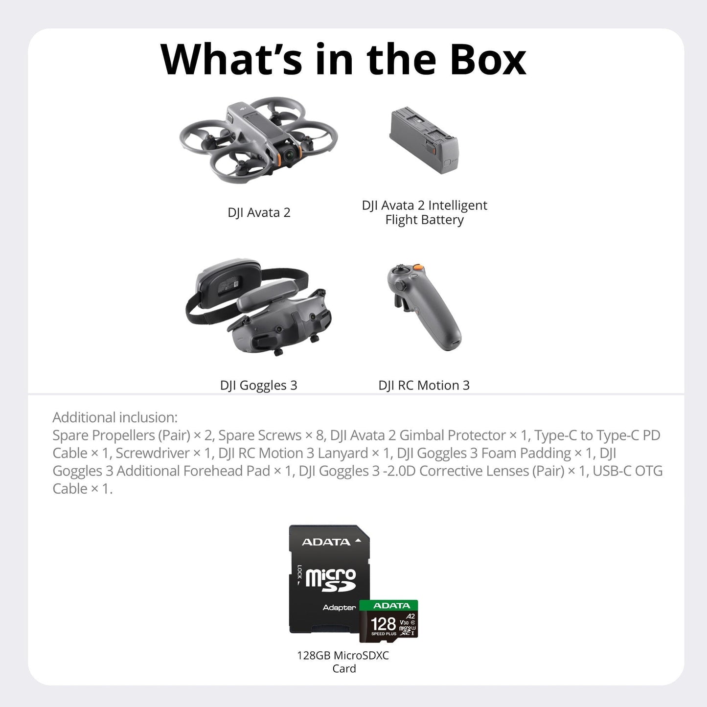 DJI Avata 2 Fly More Combo (Single Battery) with 128GB MicroSDXC Memory Card Bundle