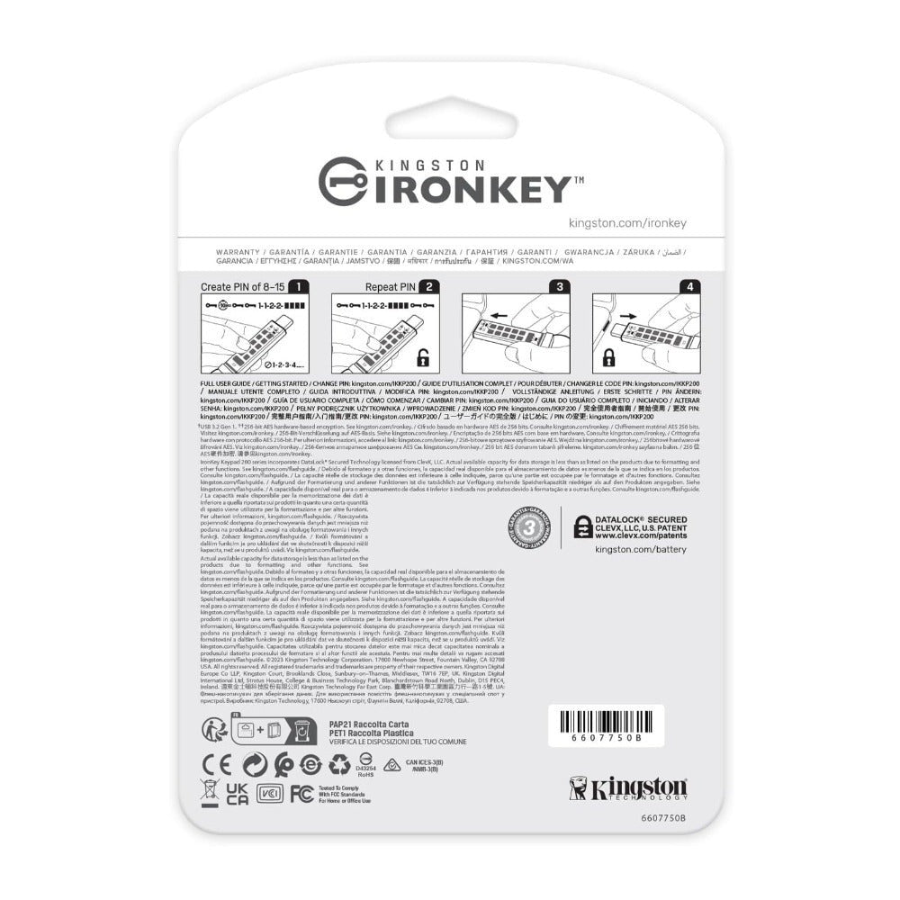 Kingston Ironkey Keypad 200 USB-C 256GB Encrypted Flash Drive (Blue)
