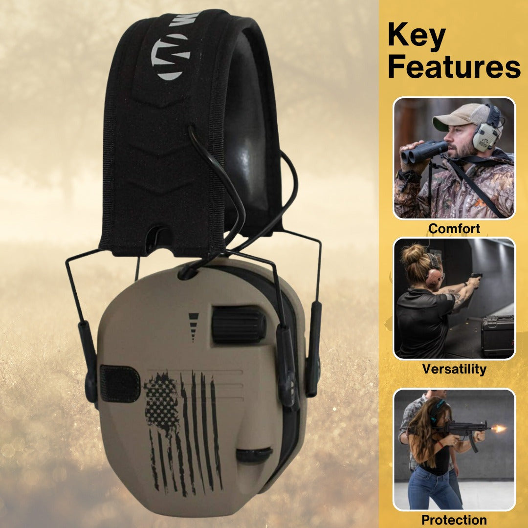 Walker's Razor Digital Ear Muffs (US Flag-FDE) with Walkie/Talkie Bundle