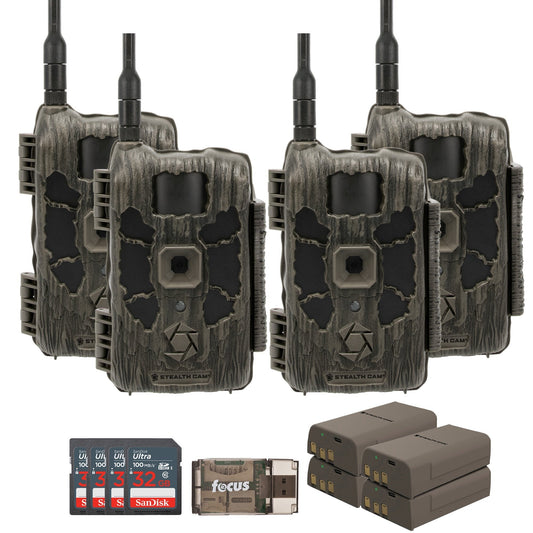 Stealth Cam 40MP Deceptor Max Cellular Trail Camera 4-Pack with Fieldmax Lithium 4-Pack Bundle