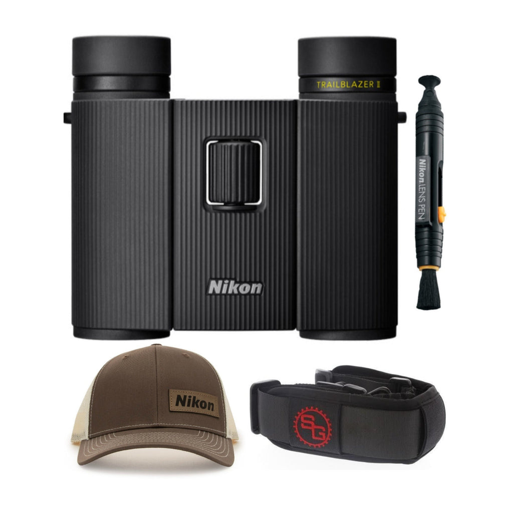 Nikon Trailblazer II 10x25 Compact Binoculars (Black) with Accessories Bundle