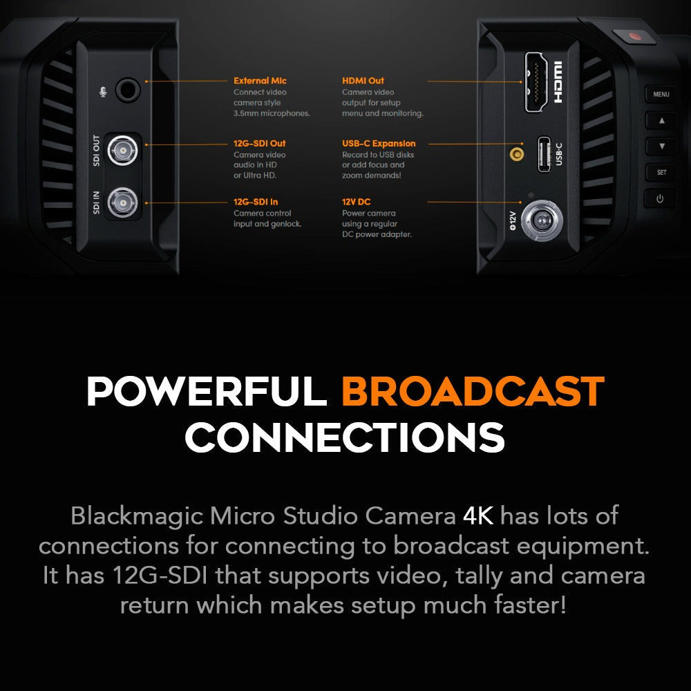 Blackmagic Design Micro Studio Camera 4K G2 with 14mm Lens, battery, Cables, Cable Ties, and Case