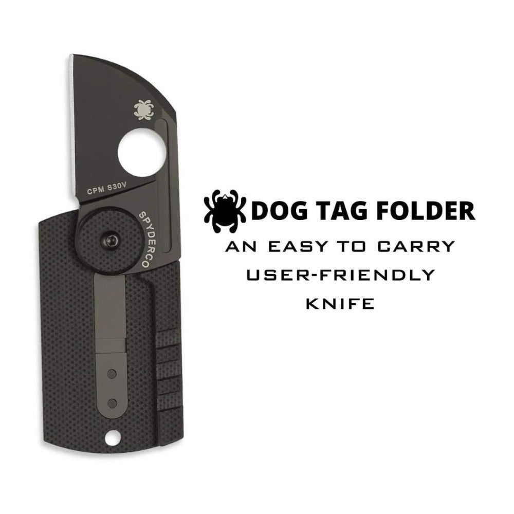 Spyderco Dog Tag Non Locking Black Folding Knife with CPM S30V Steel Blade