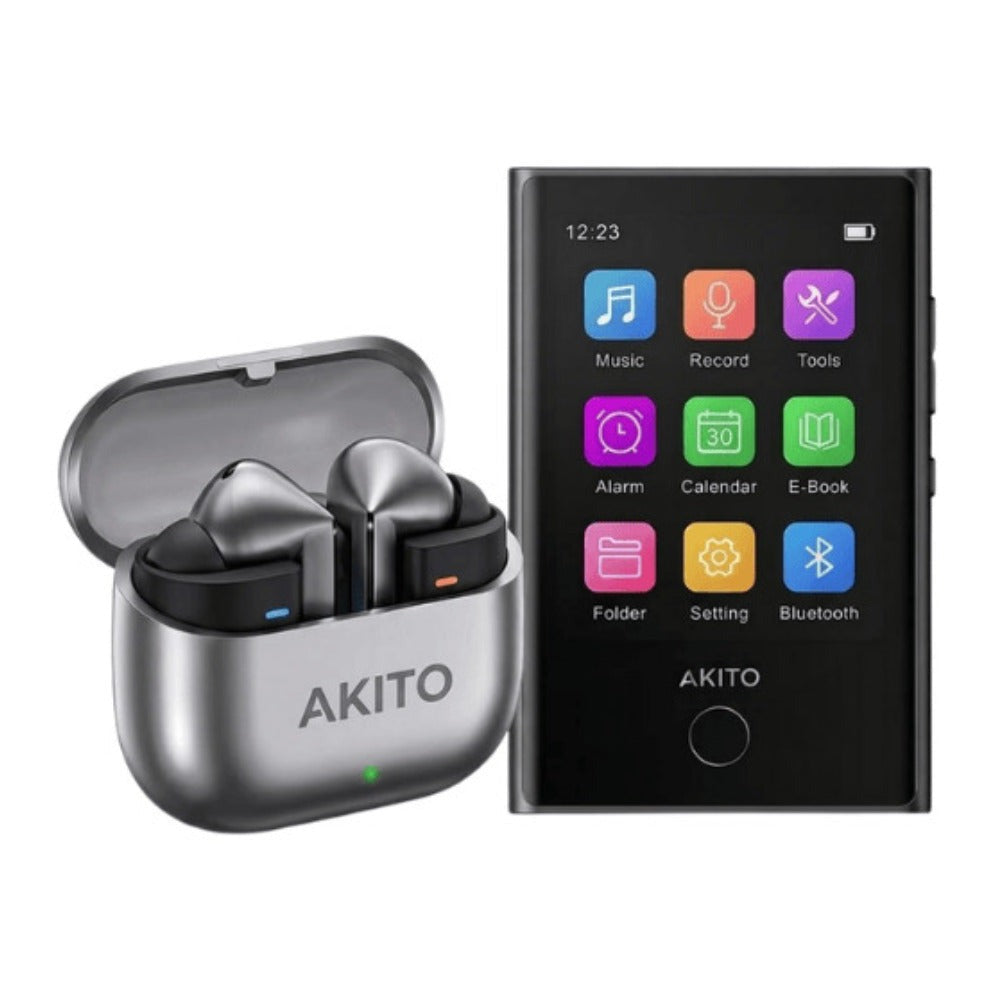 Akito X-POD Smart Bluetooth MP3 Player with Wireless Earbuds and Charging Case