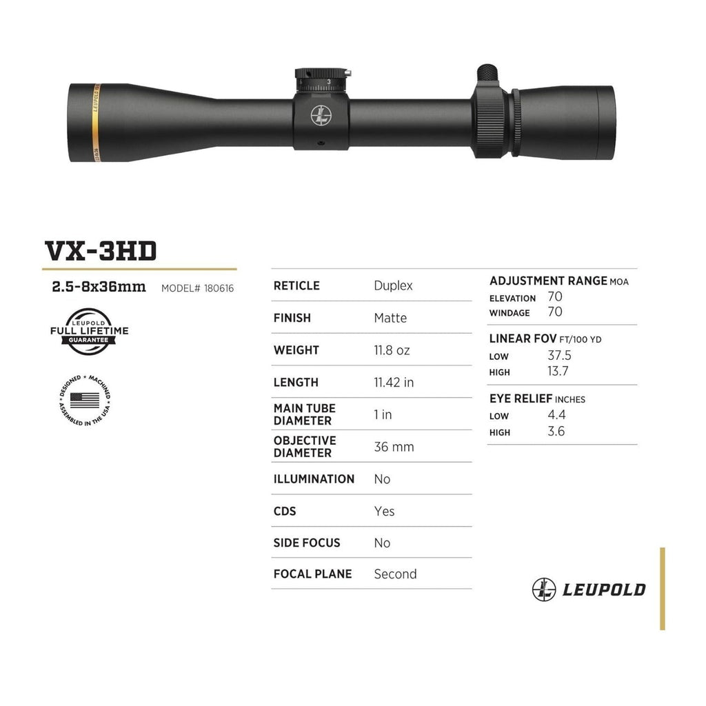 Leupold VX-3HD 2.5-8x36 (1-inch) CDS-ZL Duplex Reticle Riflescope
