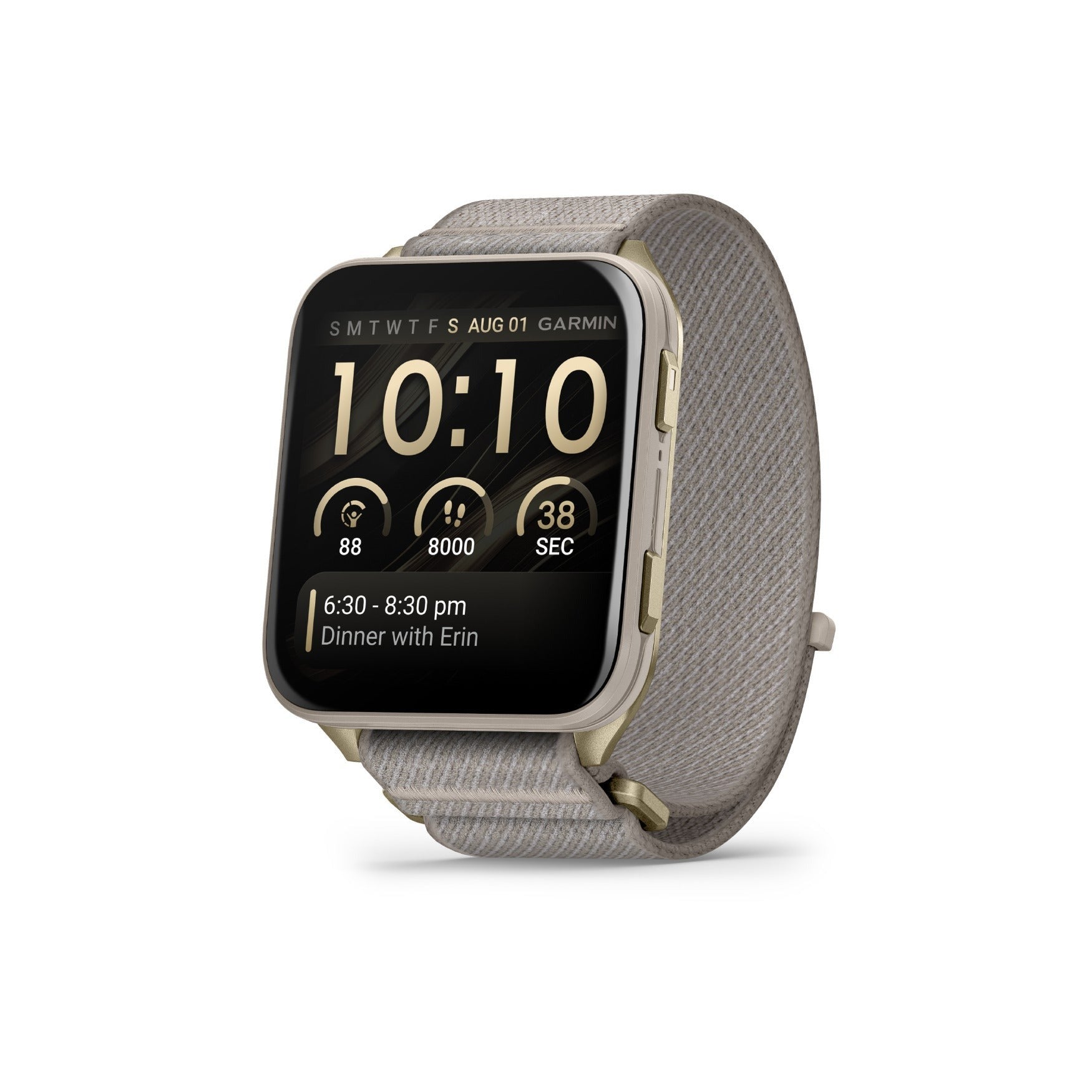 Garmin Venu X1 GPS Smartwatch (Soft Gold Titanium Case, French Gray Nylon Band)