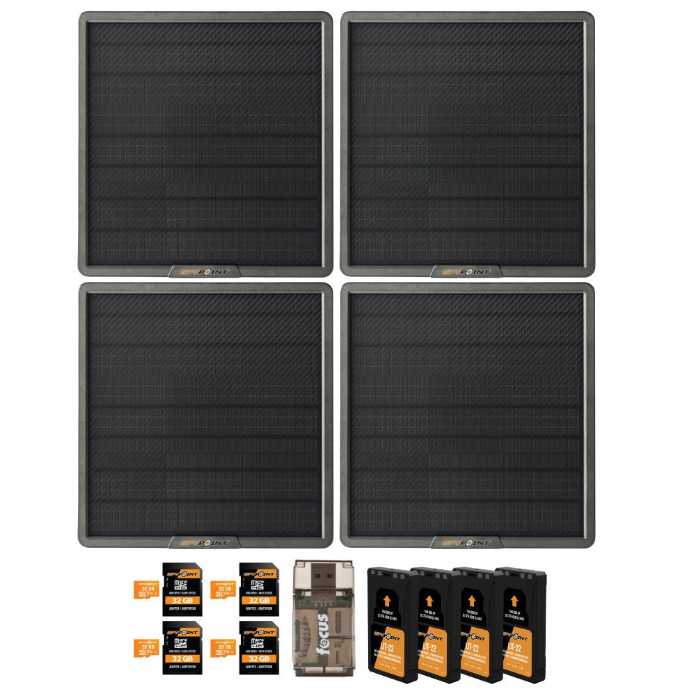 Spypoint 10W Solar Panel (4-Pack) with Battery Pack, Memory Card and Card Reader Bundle