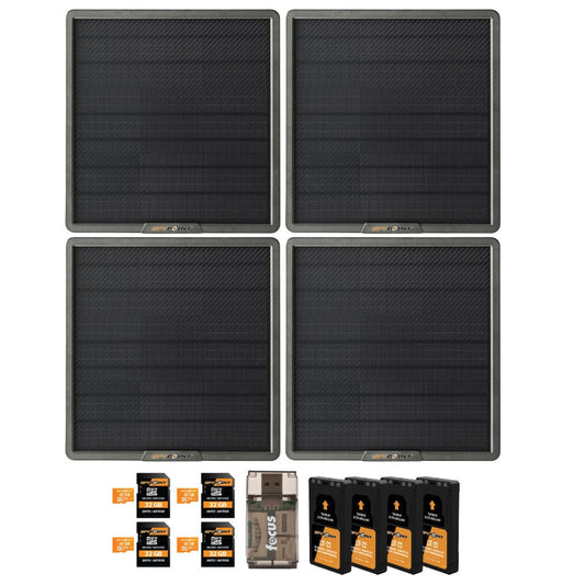 Spypoint 10W Solar Panel (4-Pack) with Battery Pack, Memory Card and Card Reader Bundle