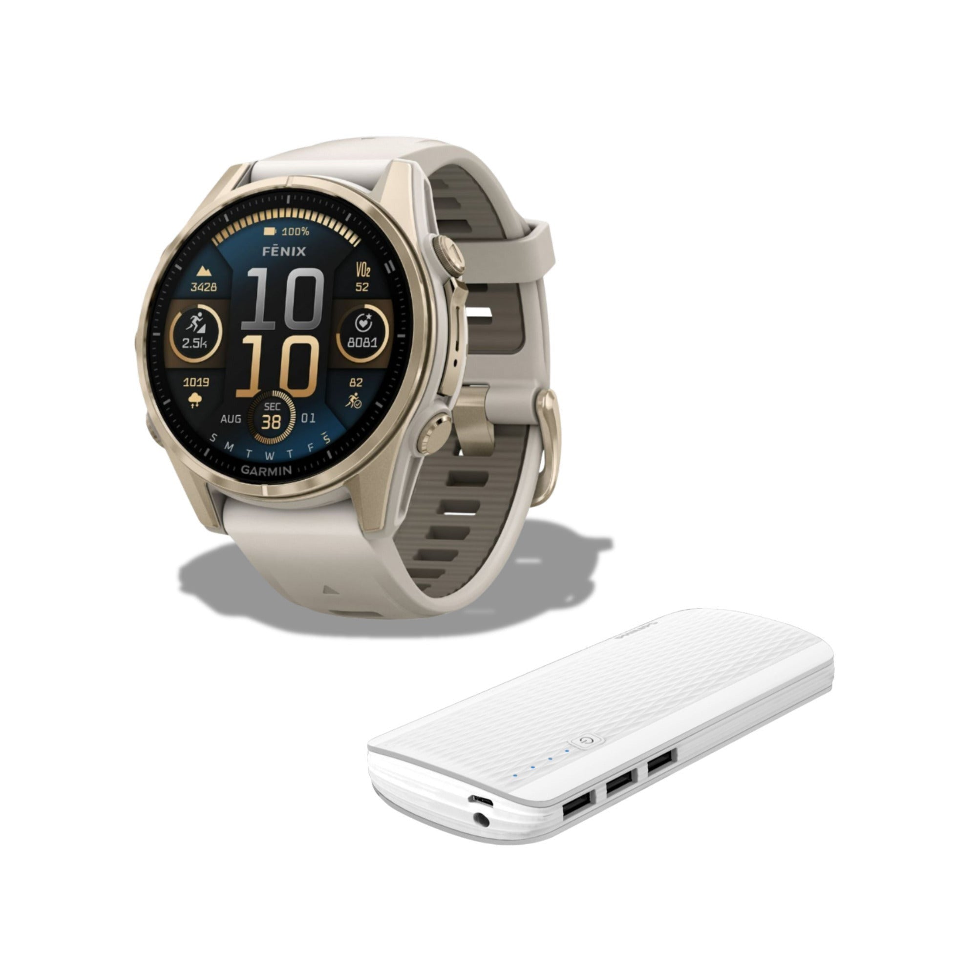 Garmin Fenix 8 43mm GPS Smartwatch (Soft Gold/Fog Gray-Dark Sandstone) Bundle