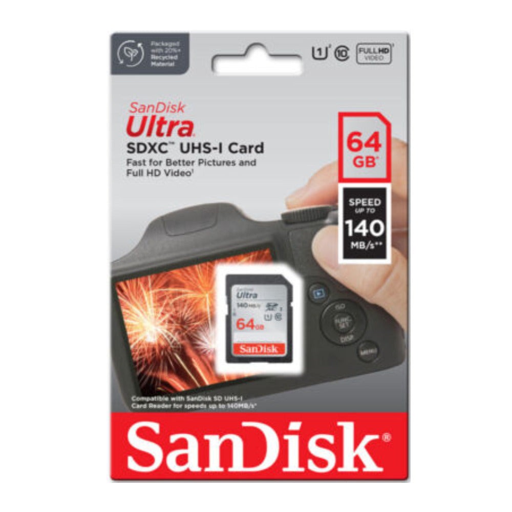 SanDisk 64GB 140 MB/s Memory Card (20-pack) with 2-in-1 USB Memory Card Reader