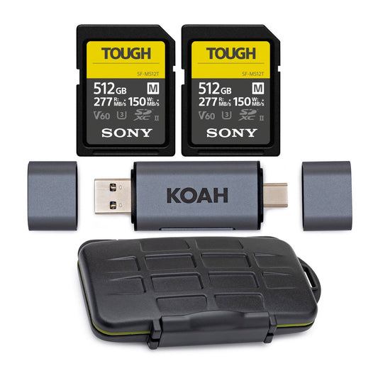 Sony 512 GB TOUGH M Series UHS-II SDXC Memory Card (2-Pack) with Memory Card Storage Case