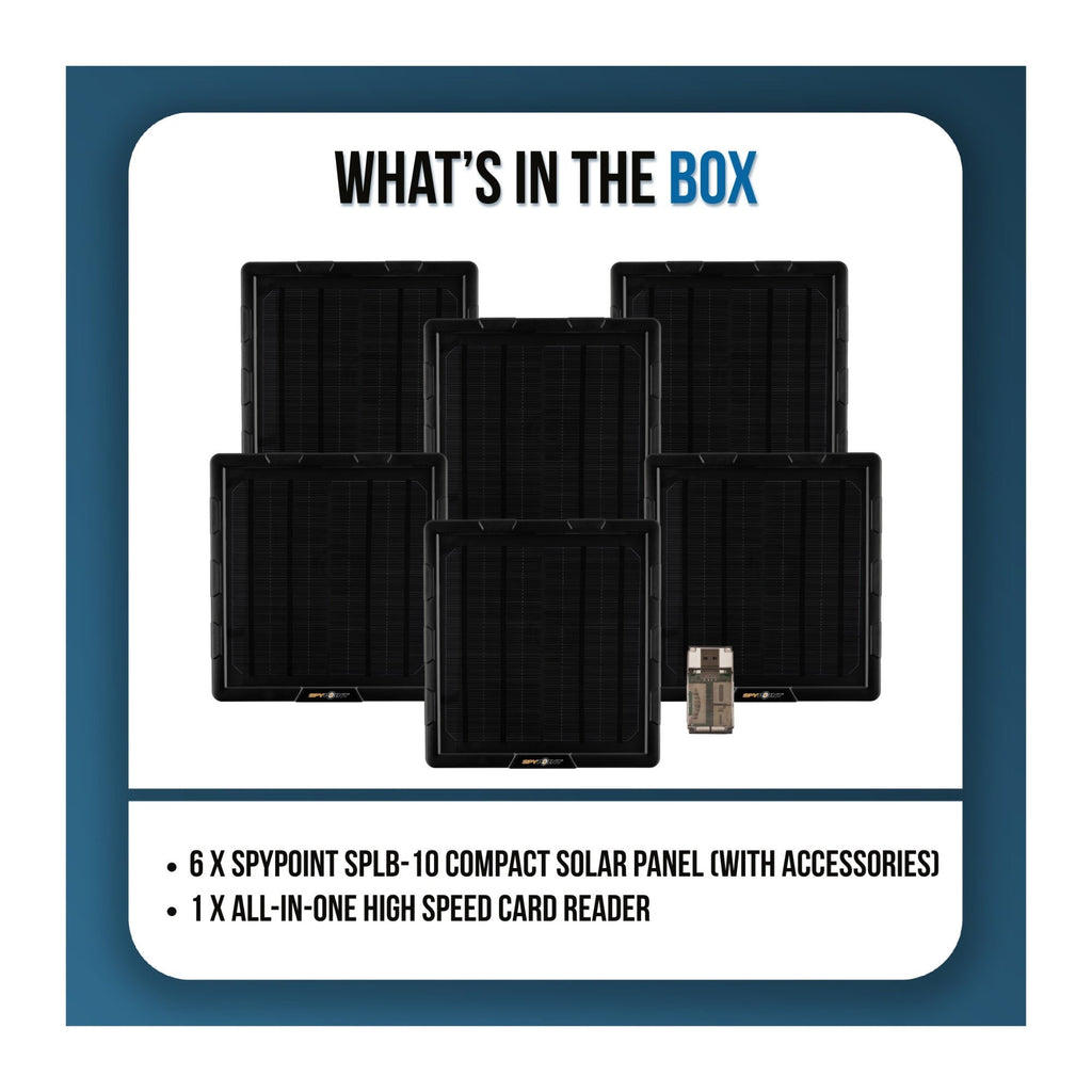 Spypoint SPLB-10 5W Compact Battery Solar Panel Bundle with High-Speed Card Reader (6-Pack, 7 Items)