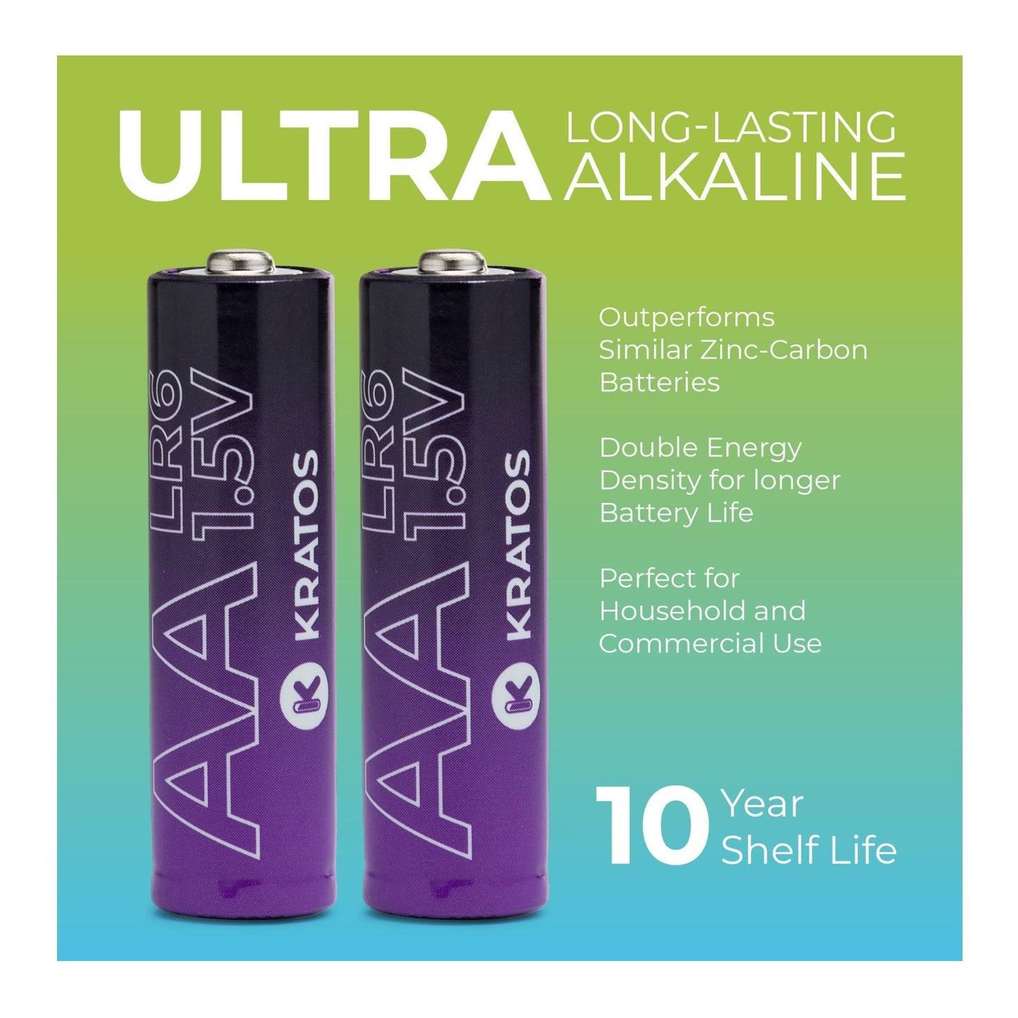 Kratos Power High-Performance Ultra Alkaline AA Batteries (10-Pack)