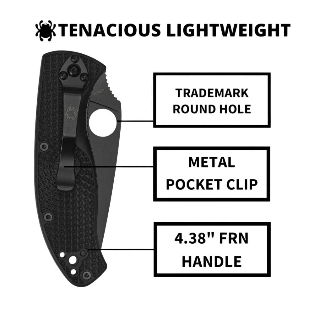 Spyderco Tenacious Lightweight Black Folding Knife with PlainEdge 8Cr13MoV Blade