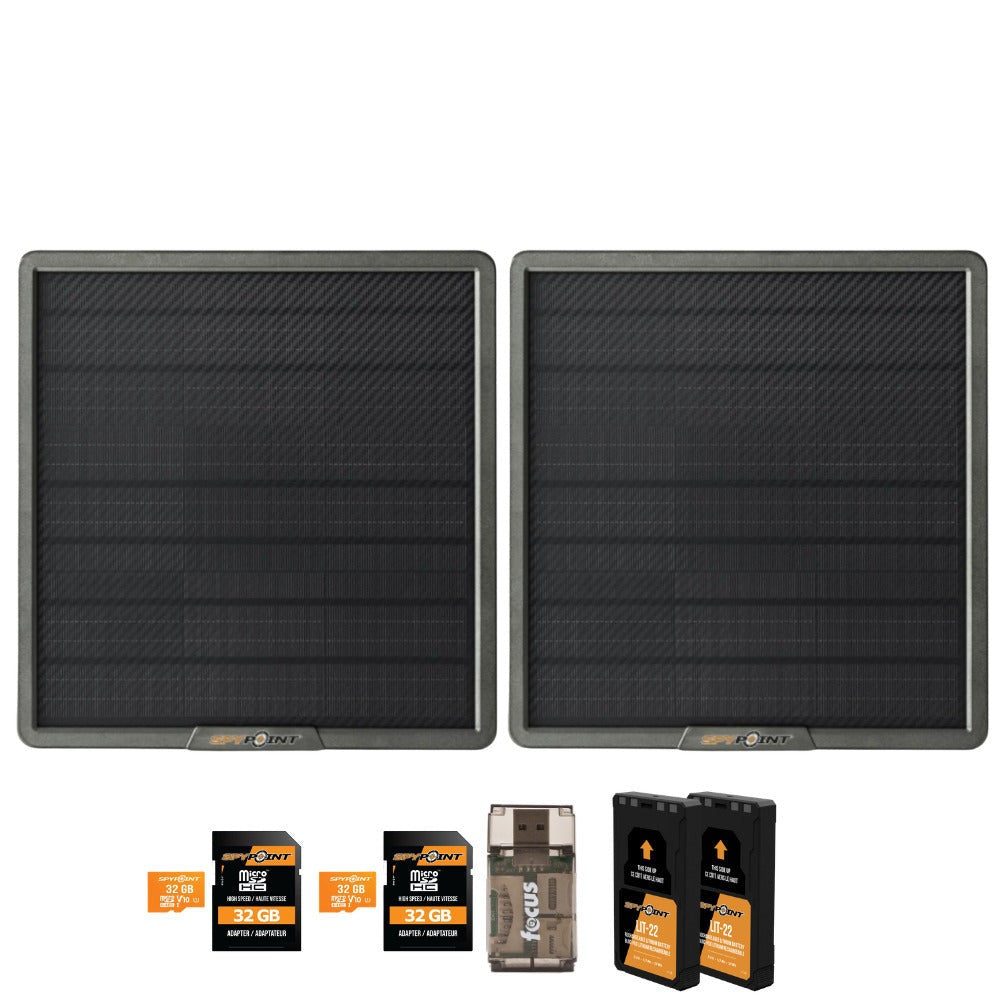 Spypoint 10W Solar Panel (2-Pack) with Battery Pack, Memory Card and Card Reader Bundle