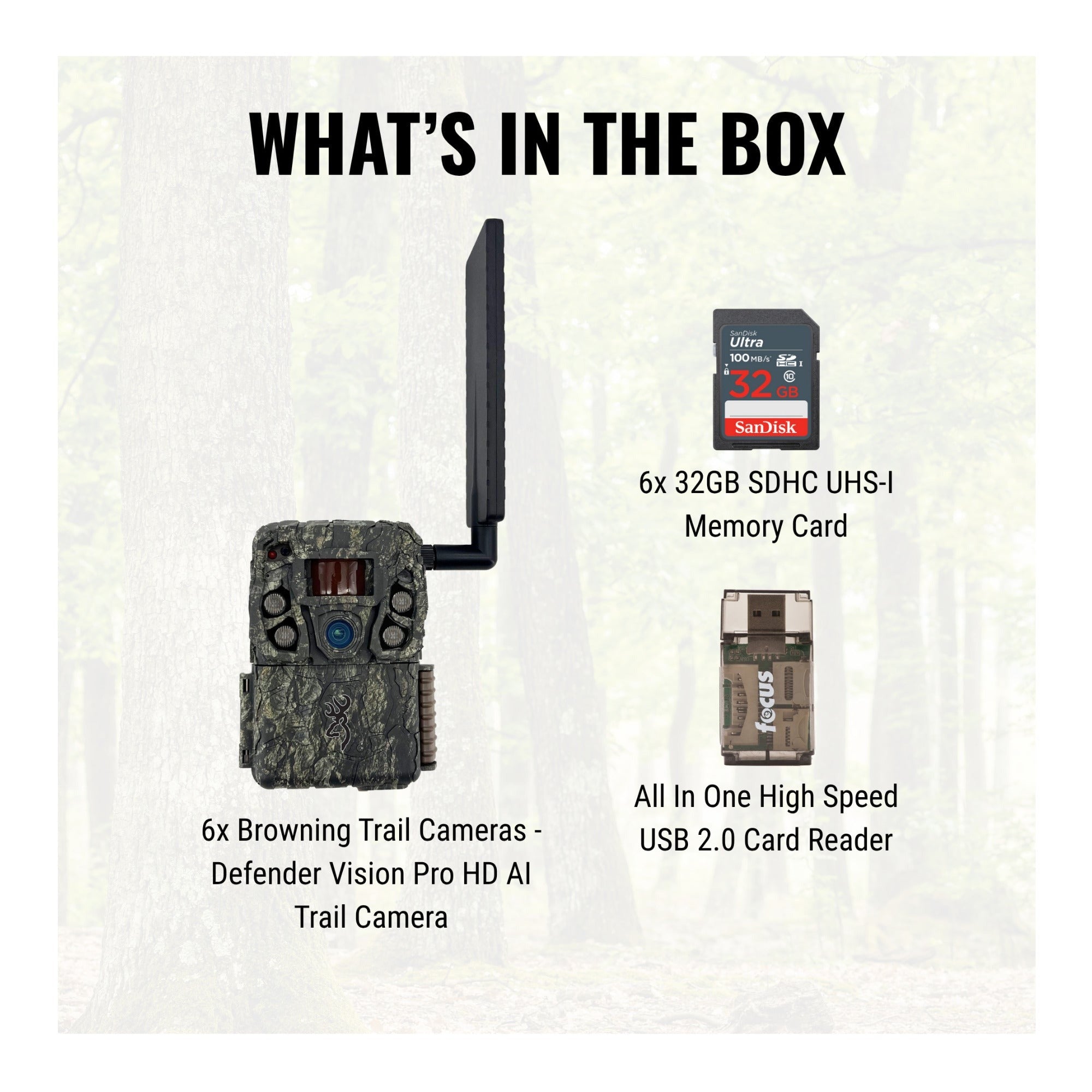 Browning Trail Cameras - Defender Wireless Vision Pro HD AI 46MP (6-Pack) Bundle