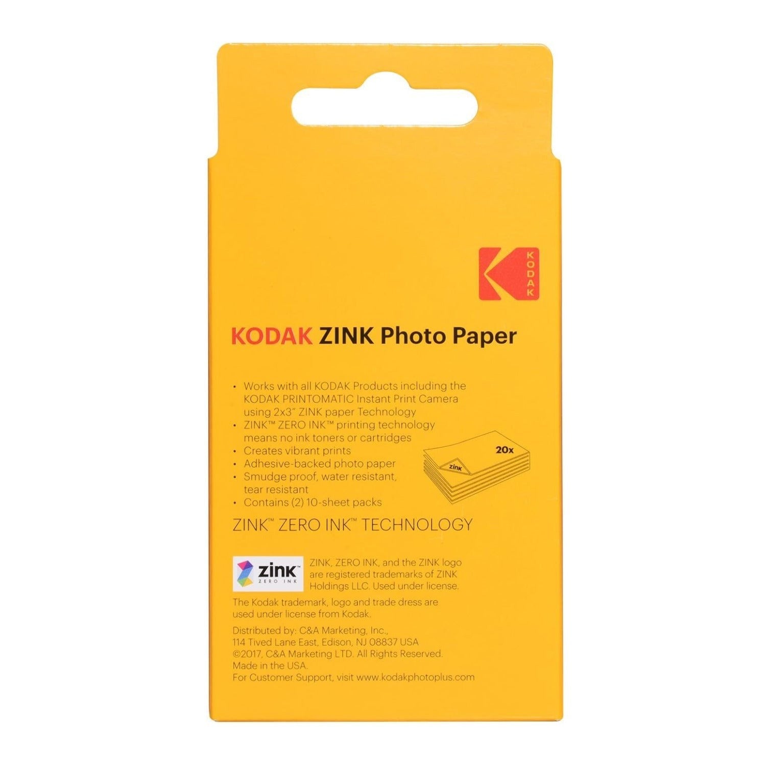 KODAK 2x3 Premium Sticky-Backed ZINK Photo Paper (20 Sheets)