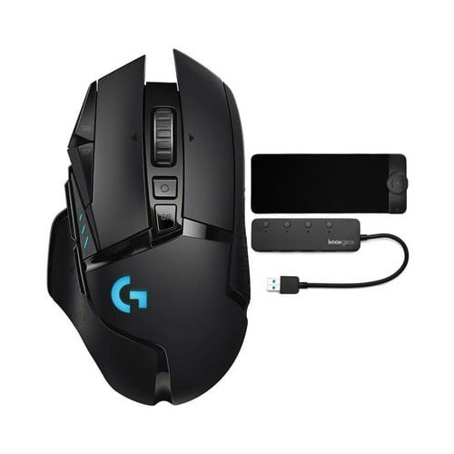 Logitech G502 Lightspeed Wireless Gaming Mouse Bundle with RGB Gaming Mouse Pad and USB 3.0 Hub