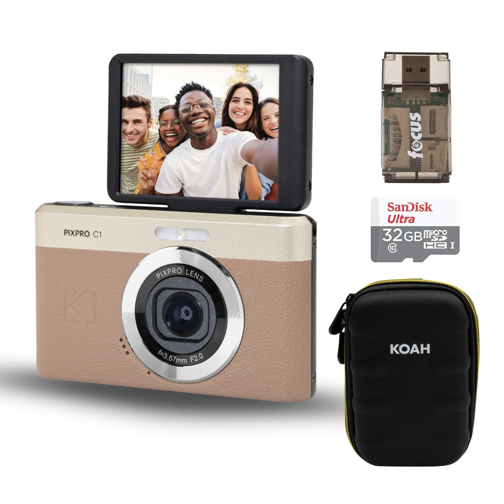 KODAK PIXPRO C1 Friendly Zoom 13MP 1080p Digital Camera (Brown) Bundle