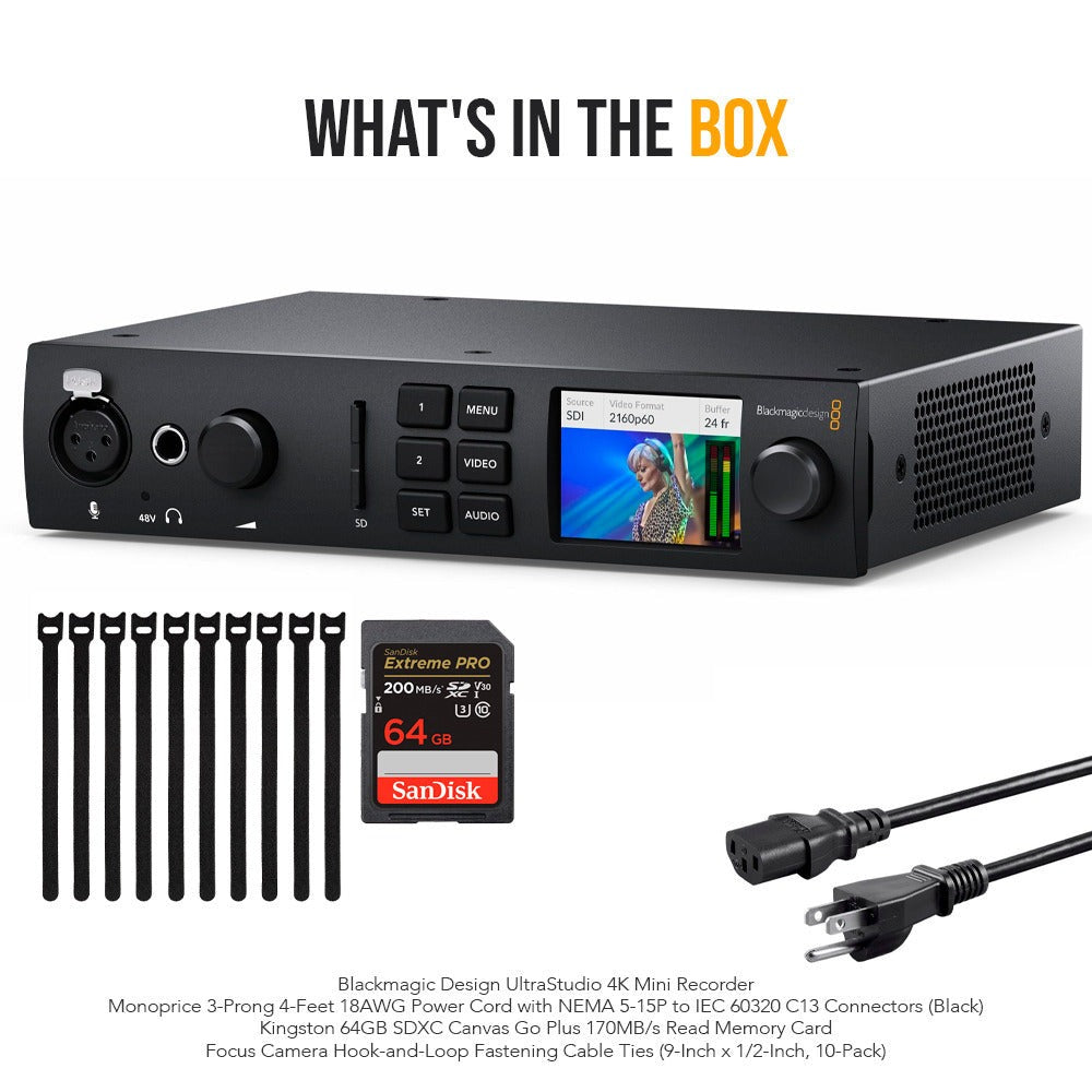 Blackmagic Design UltraStudio 4K Mini Recorder with Power Cord (Black) and Read Memory Card Bundle