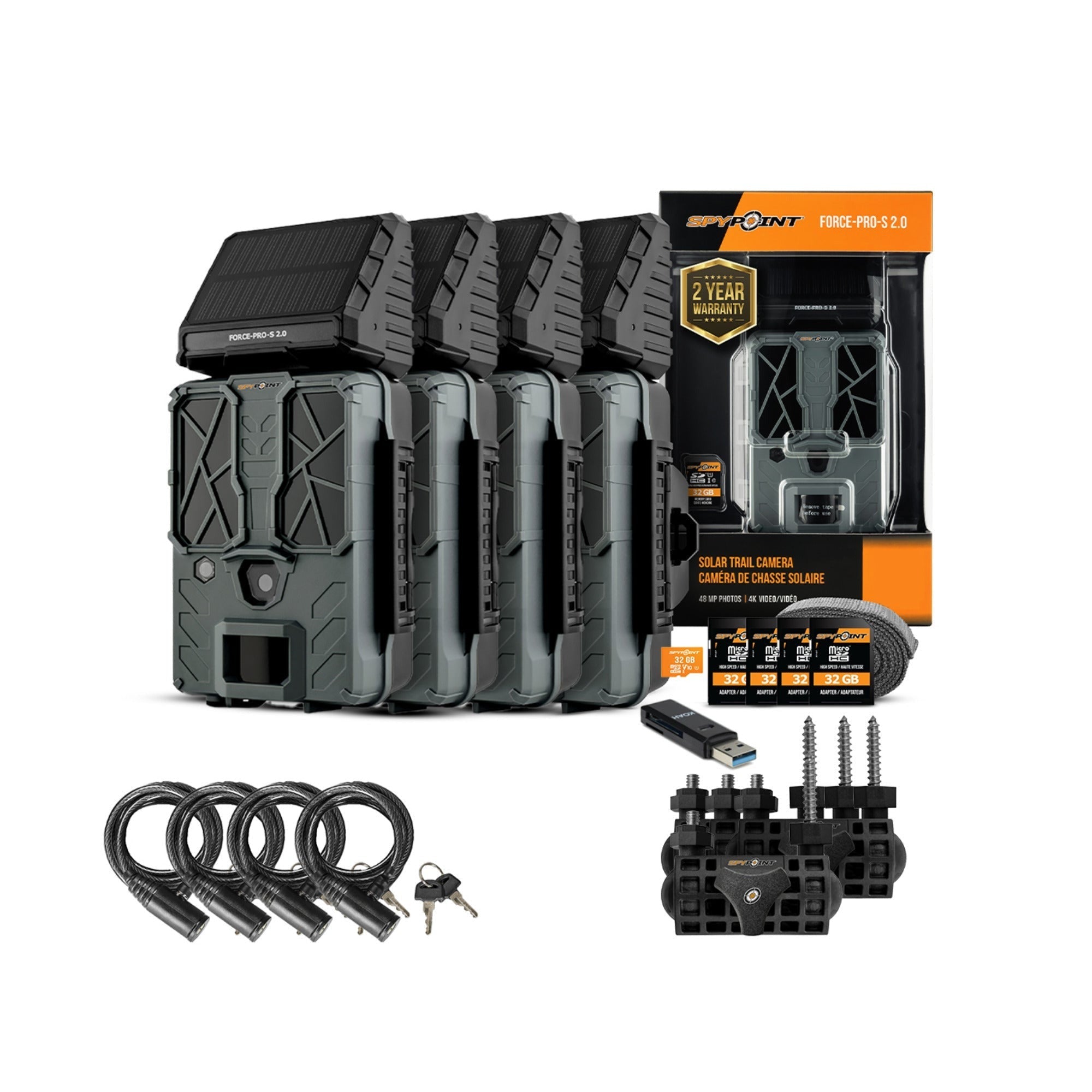 Spypoint FORCE-PRO-S 2.0 Trail Camera (4-Pack) Bundle with Accessories