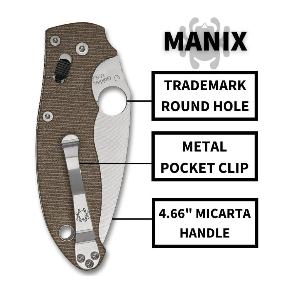 Spyderco Manix 2 Folding Utility Brown Canvas Pocket Knife with PlainEdge Blade