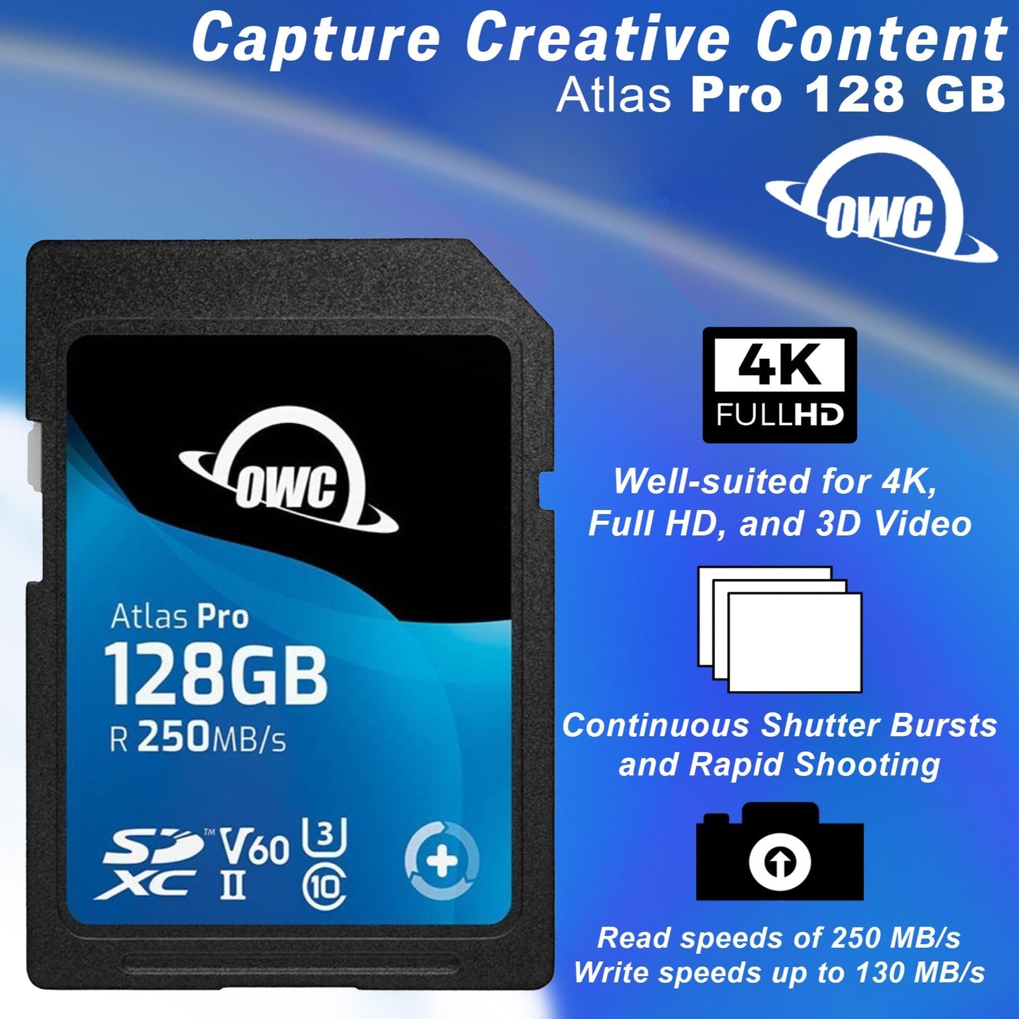OWC 128GB Atlas Pro UHS-II SDXC Memory Card (2-Pack)