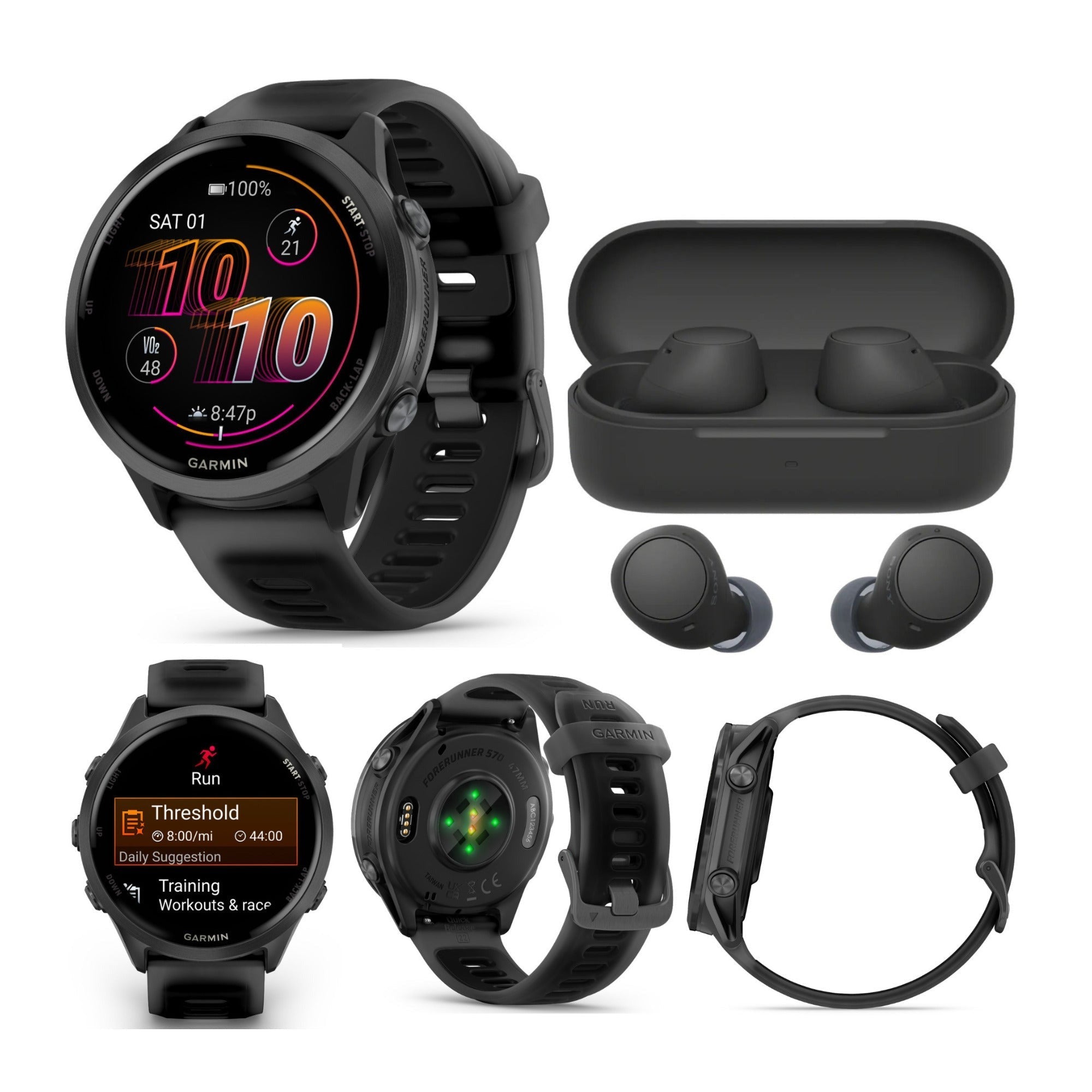 Garmin Forerunner 570 47mm GPS Smartwatch (Slate Gray/Black Band) with Earbuds