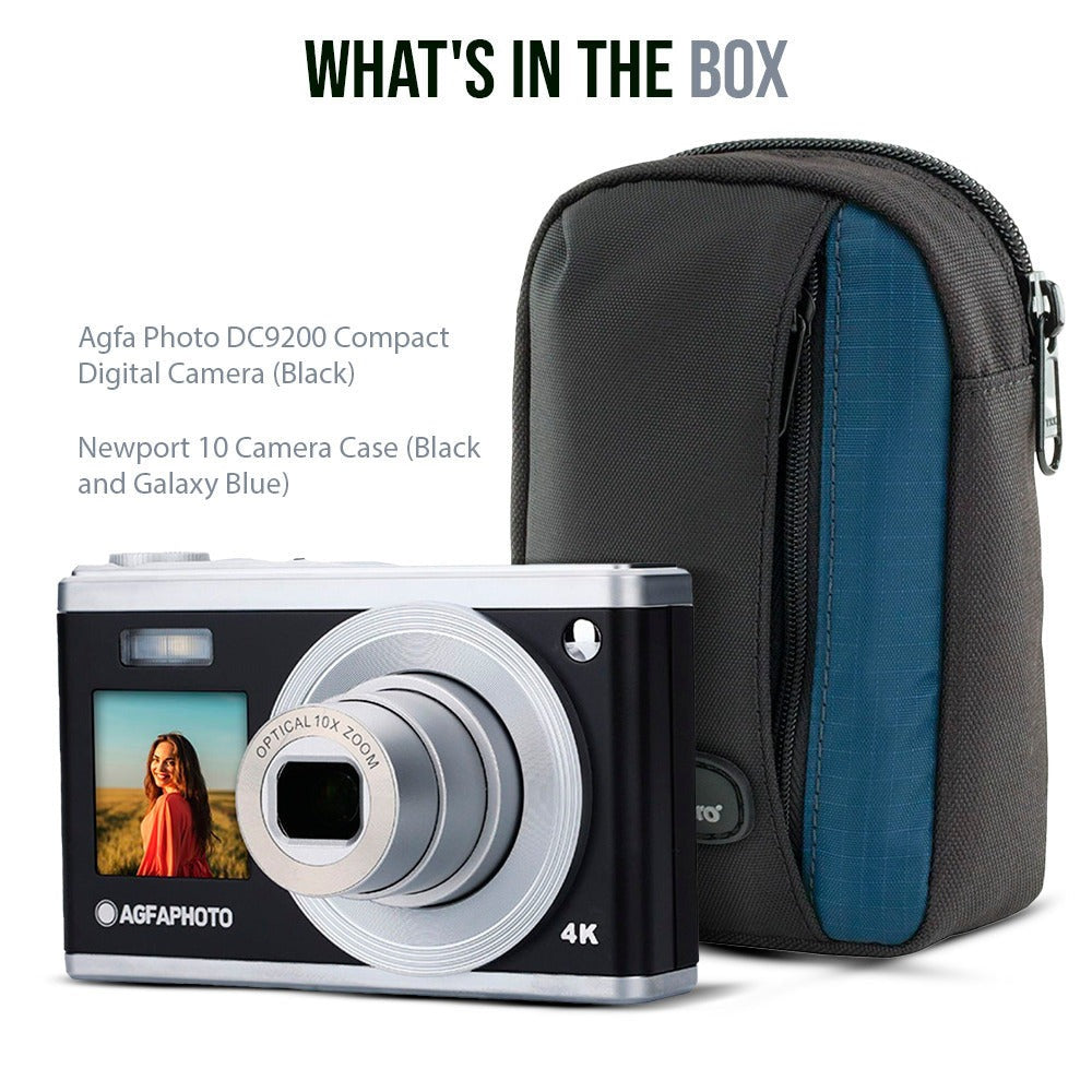 Agfa Photo DC9200 Compact Digital Camera (Black) with Camera Case (Black and Galaxy Blue) Bundle