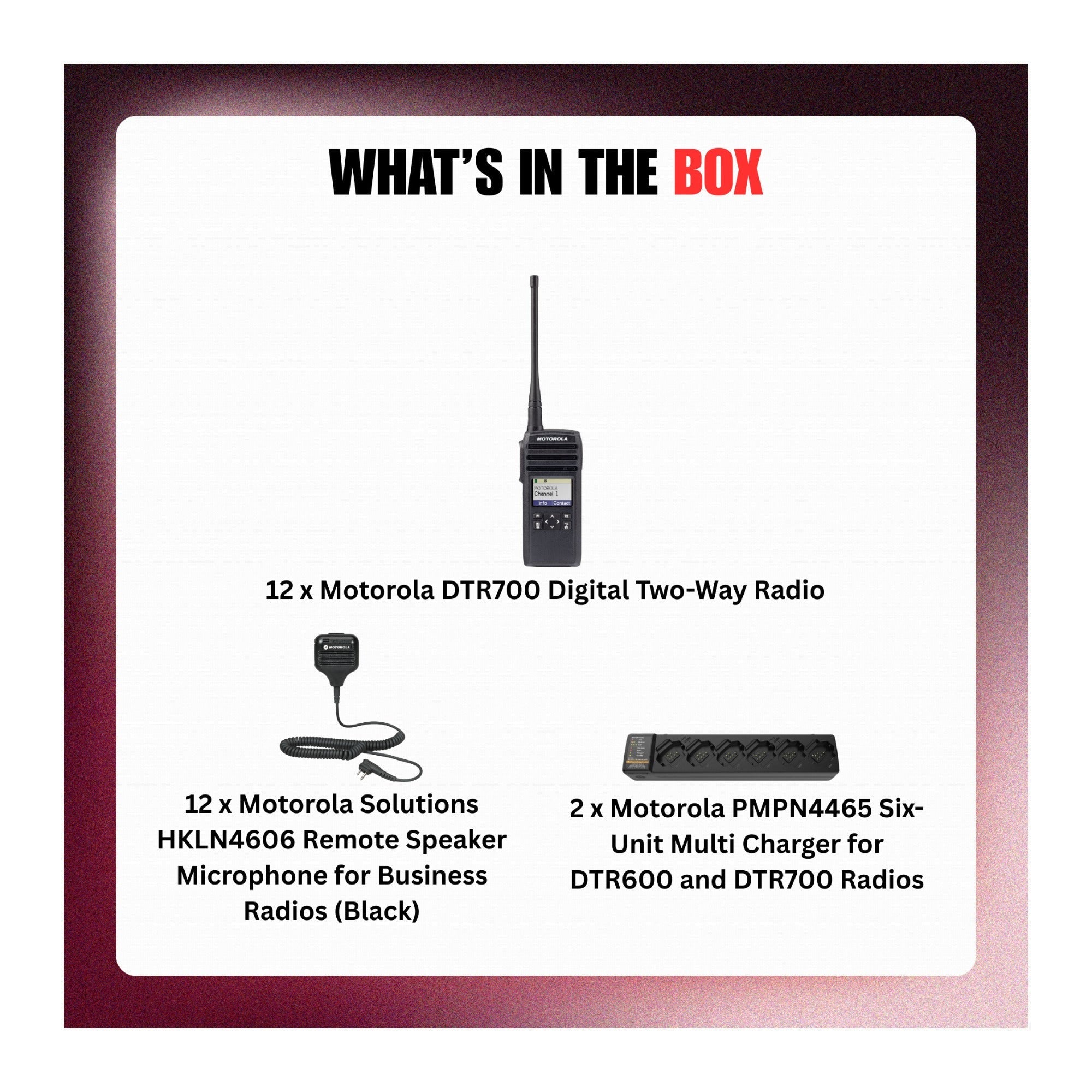 Motorola DTR700 Digital Two-Way Radio with 900MHz and 50 Channels Bundle
