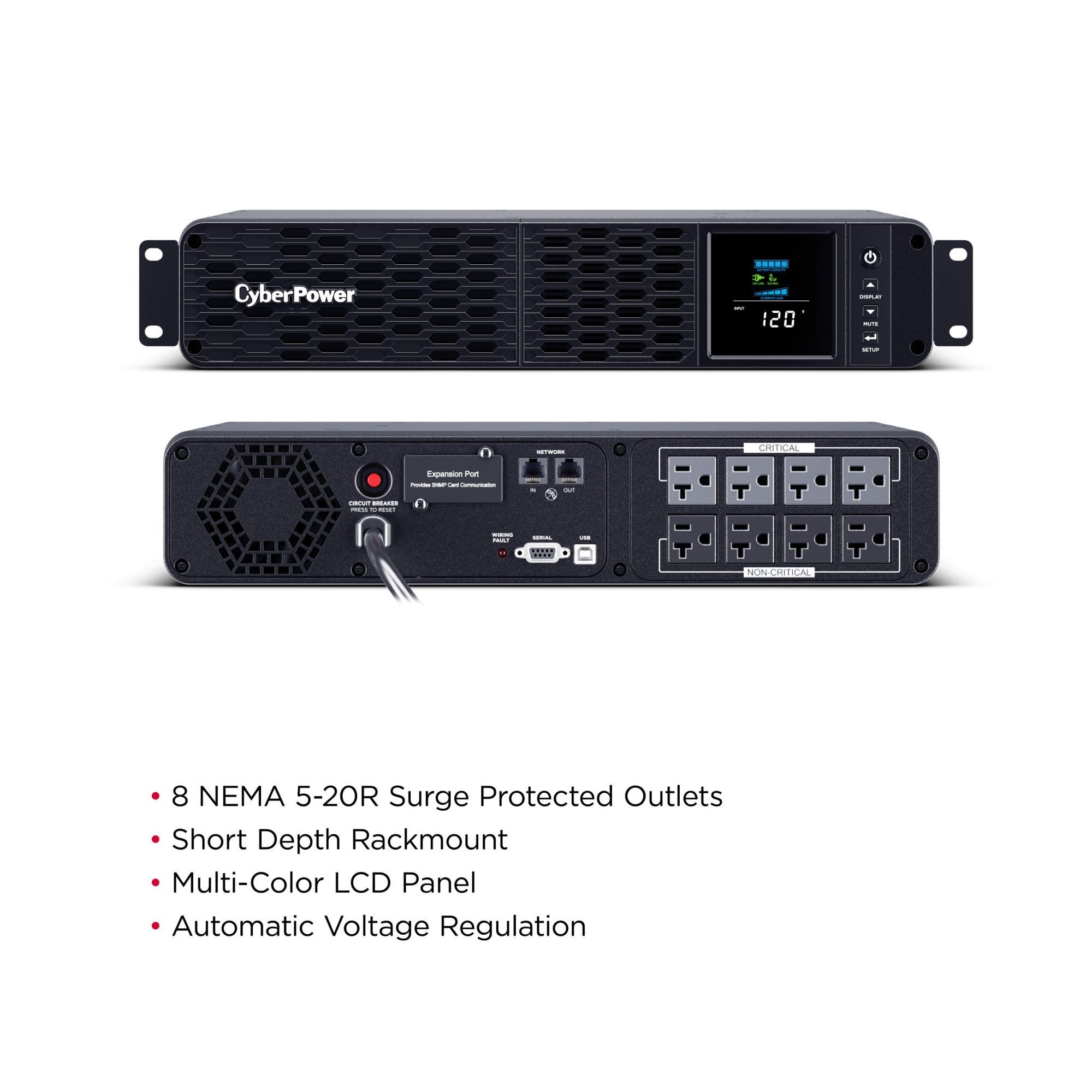Cyberpower CP2000PFCRM2U 2000VA/1200W 2U PFC Sinewave Rackmount UPS with 8 Outlets