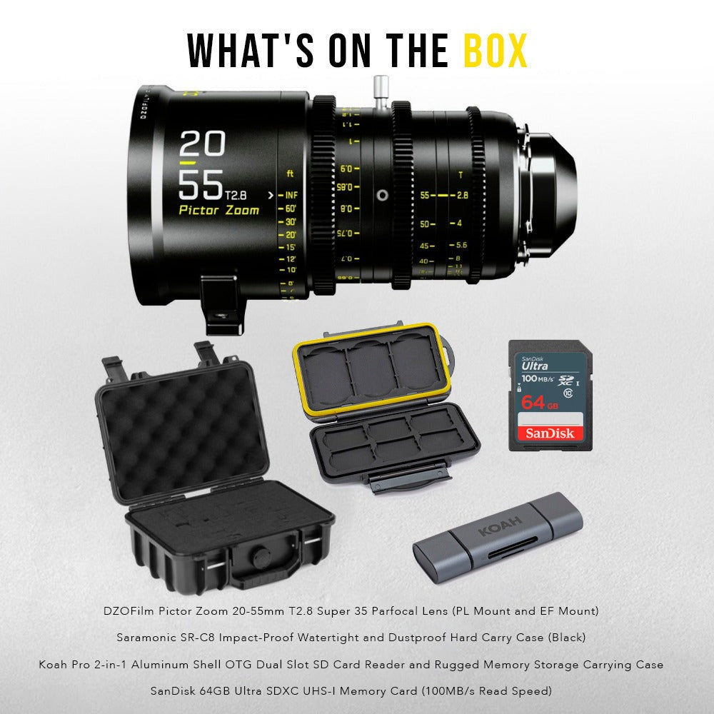 DZOFilm Pictor Zoom 20-55mm T2.8 Super 35 Parfocal Lens (PL Mount and EF Mount) Bundle