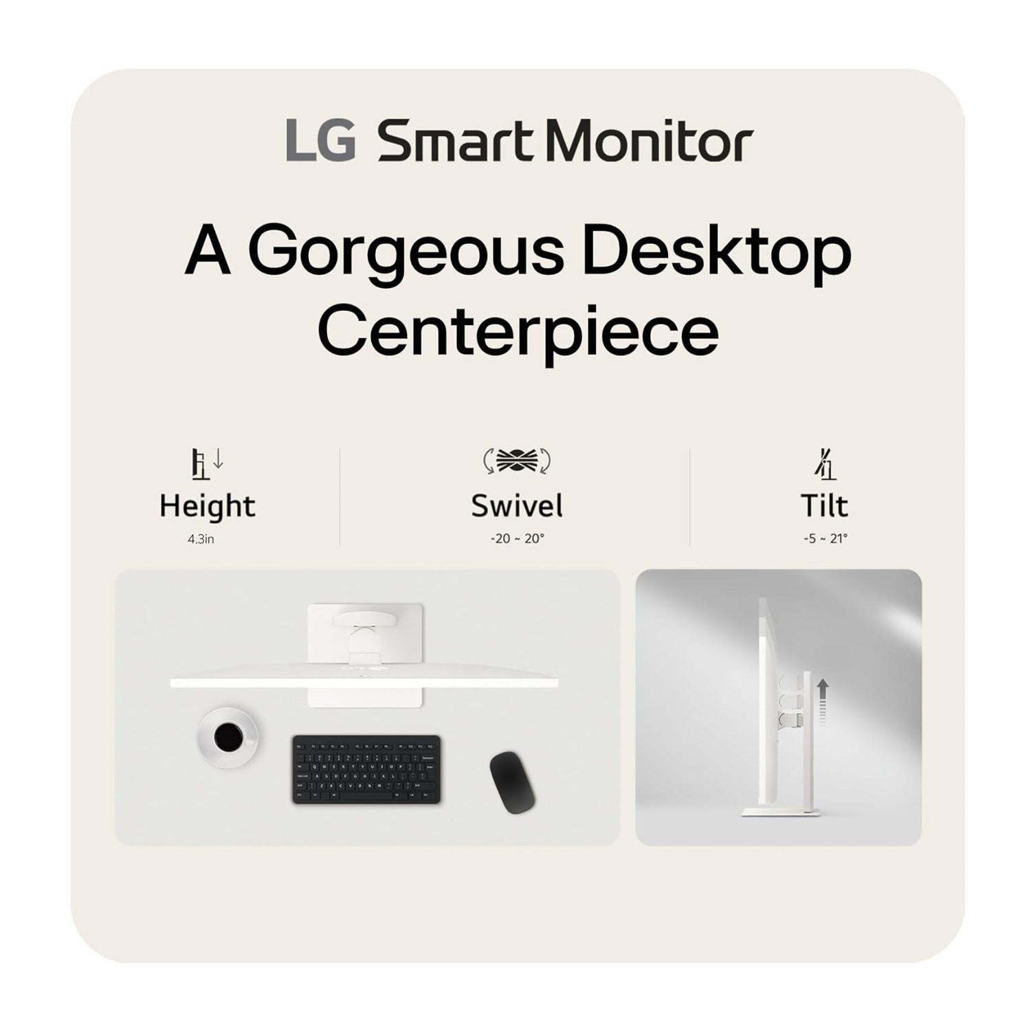 LG 37 Inch 4K UHD Smart Monitor IPS webOS AirPlay 2 Built-In Speaker (White)