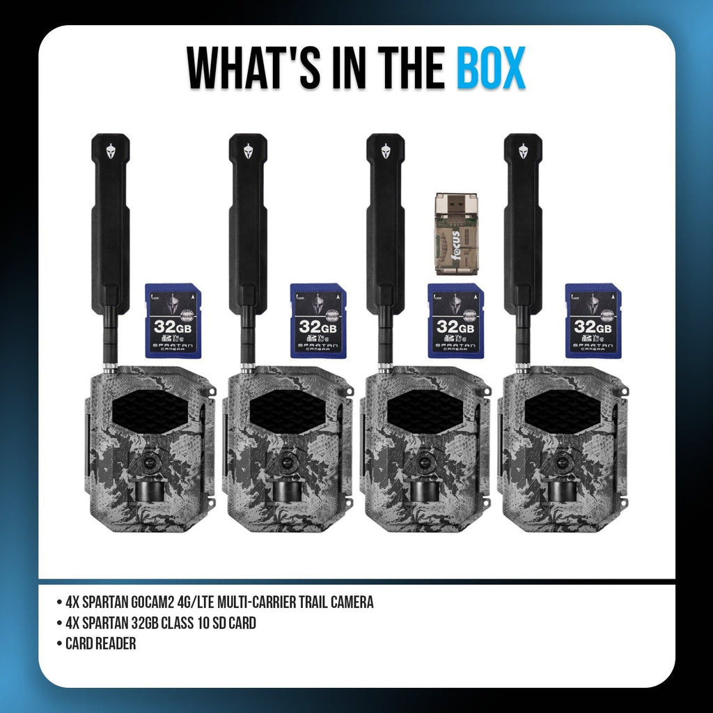 Spartan GoCam2 4G/LTE Trail Camera (4 Pack) with 32GB Memory Card & Card Reader