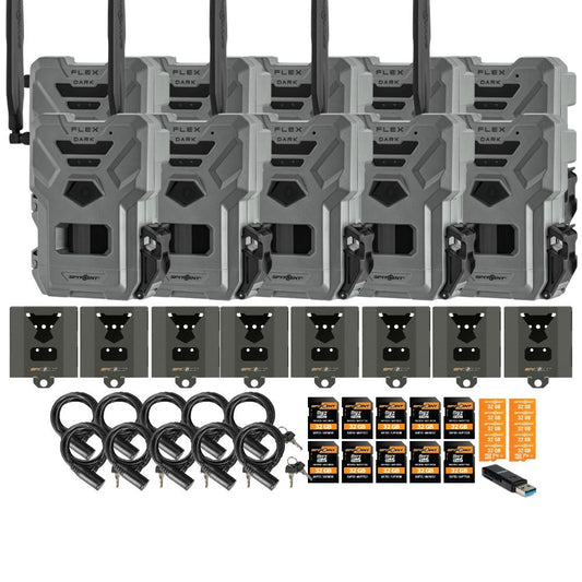 Spypoint Flex Dark Cellular Trail Camera (5 Pack) w/ Steel Case and Accessories
