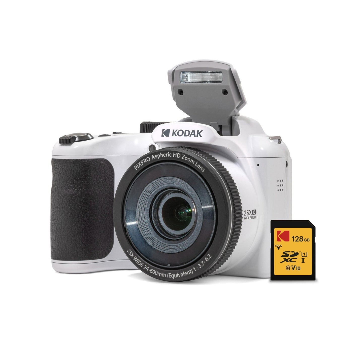 Kodak PIXPRO AZ255 Astro Zoom 16MP Digital Camera (White) with 128GB SDXC Card
