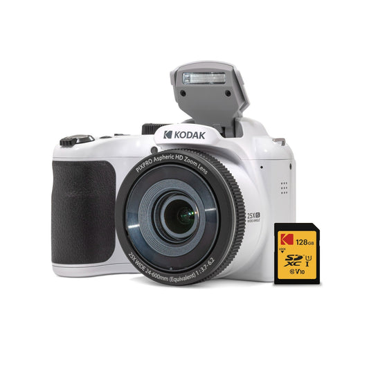 Kodak PIXPRO AZ255 Astro Zoom 16MP Digital Camera (White) with 128GB SDXC Card