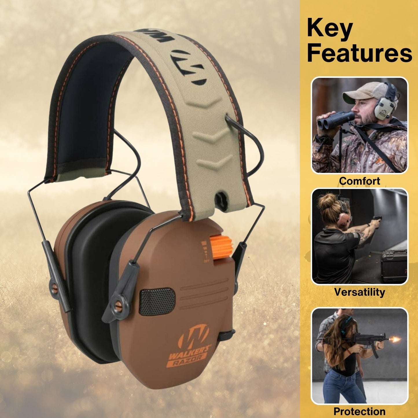 Walkers Razor Walkie Talkie Bundle with Ear Muff (Wetlands LTD) and Accessories