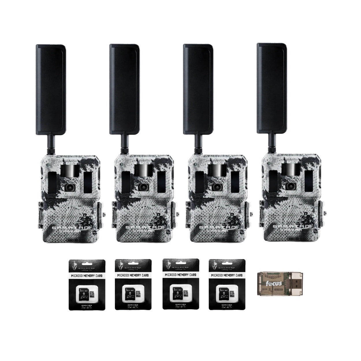 Spartan GoLive2 4G/LTE Trail Camera 4-Pack Bundle with 32GB Memory Card & Reader