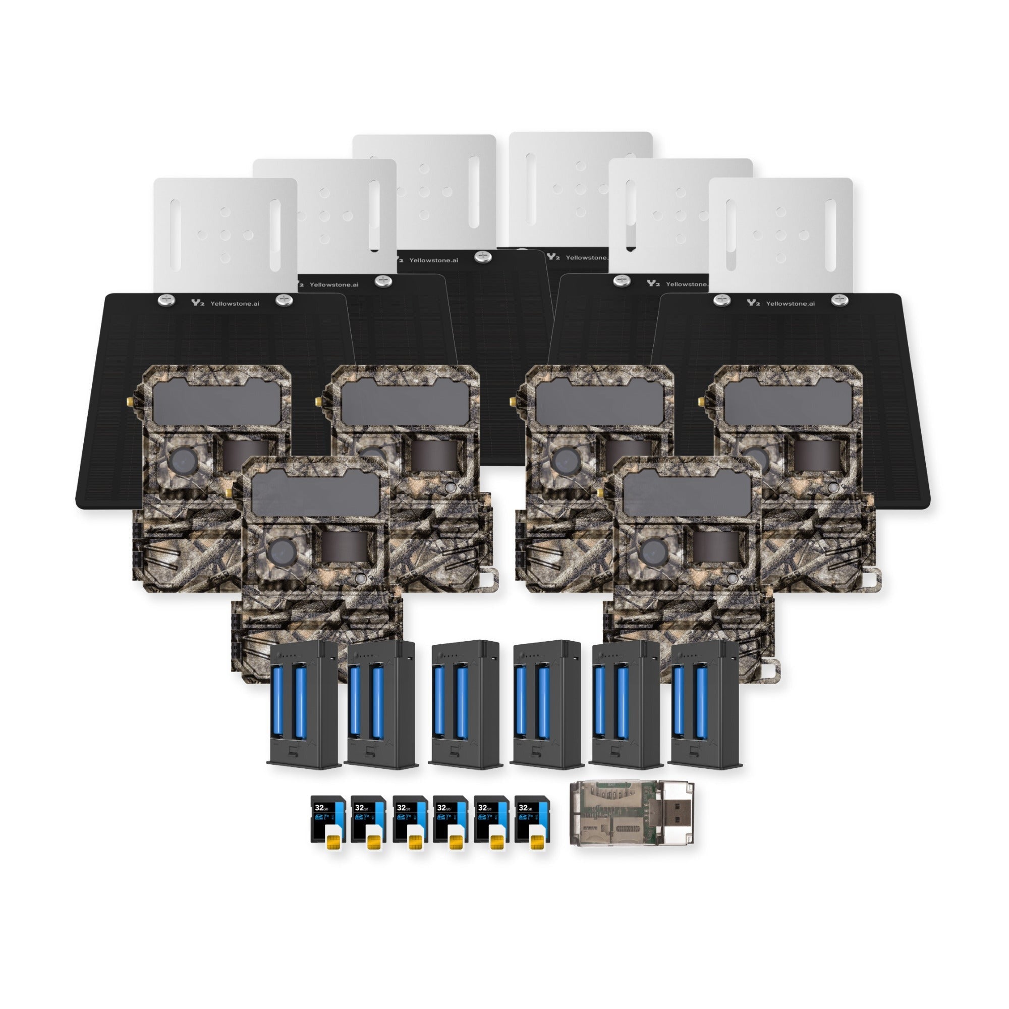 Yellowstone Y2 Trail Camera Bundle with Battery, Solar Panel, Card Reader, and Accessories (6-Pack)