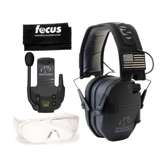 Walkers Razor Slim Electronic Muffs with Walkie Talkie Attachment Bundle
