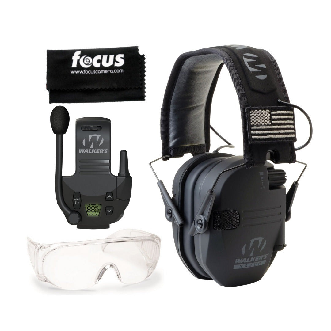 Walkers Razor Slim Electronic Muffs with Walkie Talkie Attachment Bundle