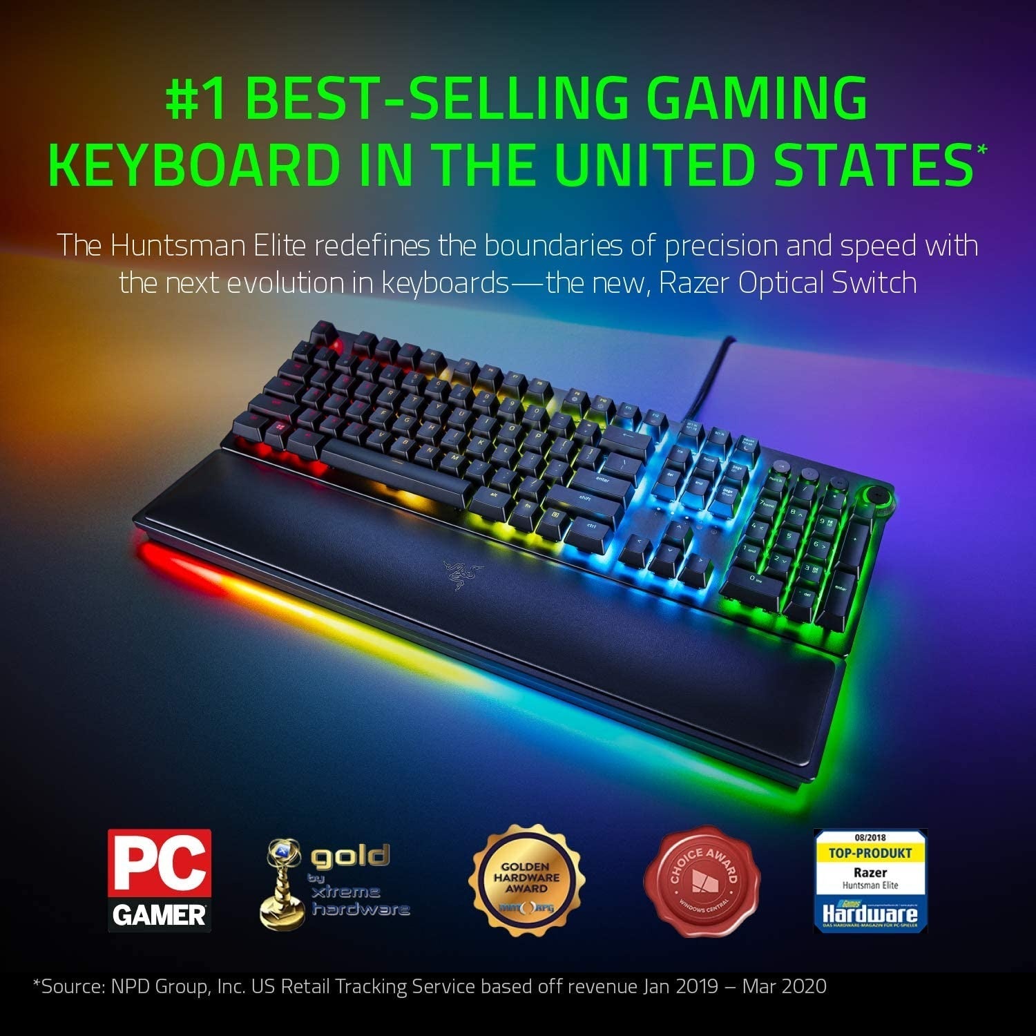 Razer Huntsman Elite Optical Gaming Keyboard, Clicky Purple Switches (Certified Refurbished)