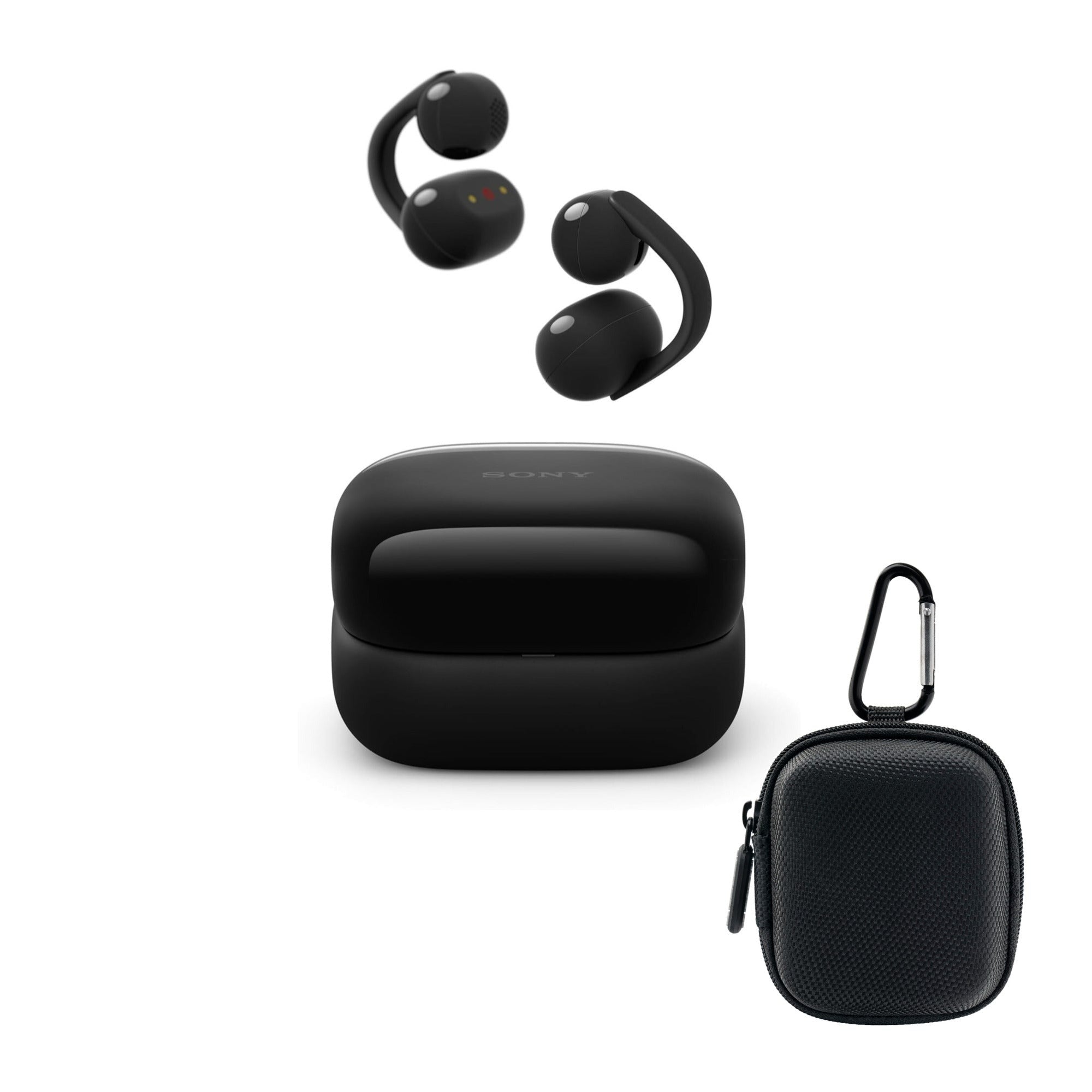Sony LinkBuds Clip Open-Ear Truly Wireless Earbuds with Case Bundle (Black)