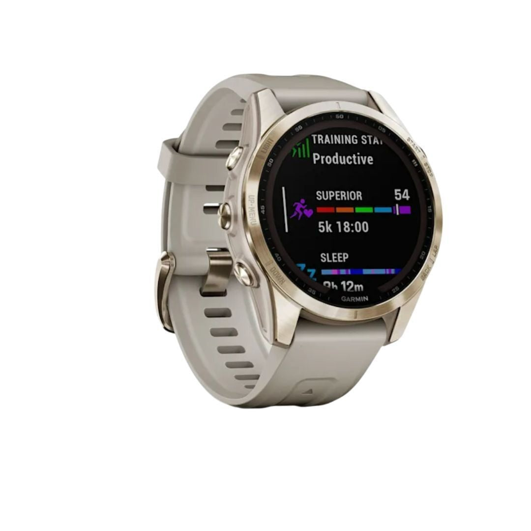 Garmin fenix 7S Sapphire Solar, Cream Gold Ti w/ Light Sand Band