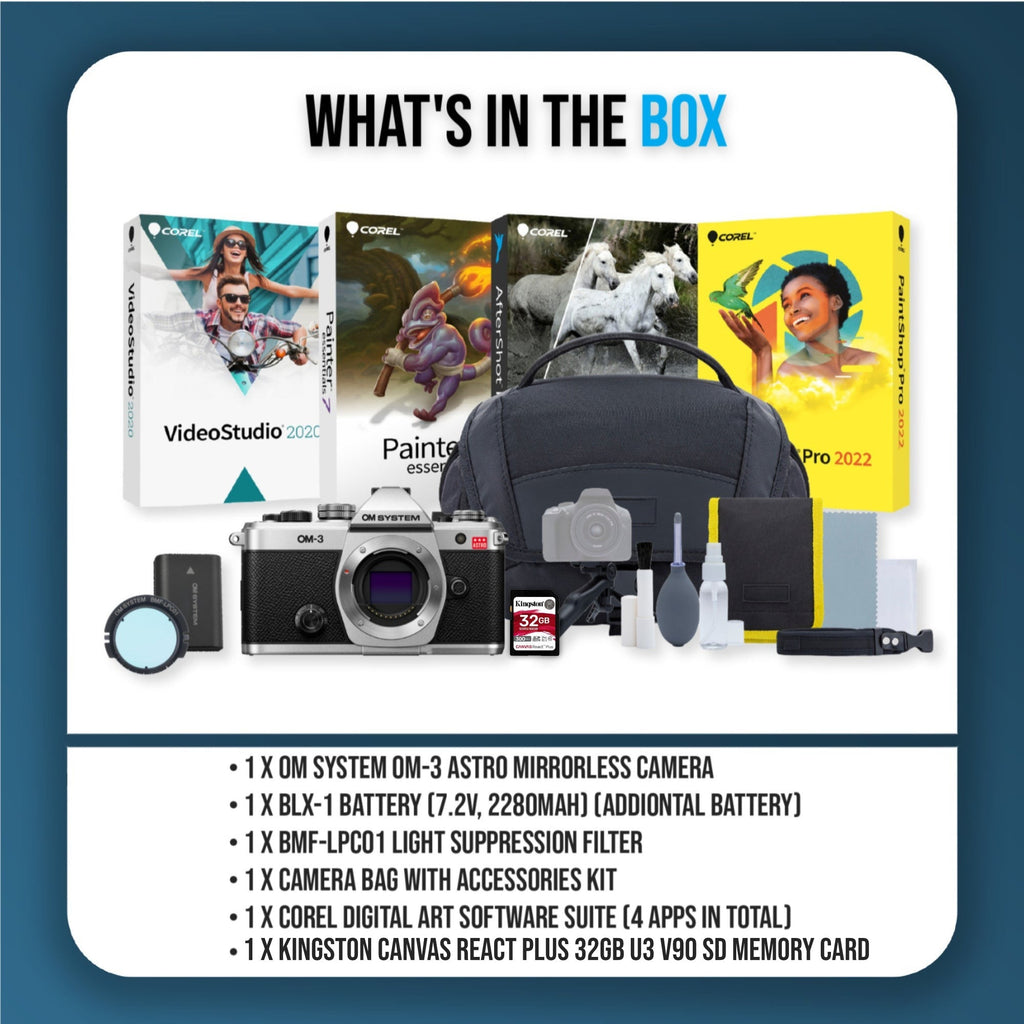OM System OM-3 Astro Camera Bundle with Filter, Battery, and Accessories