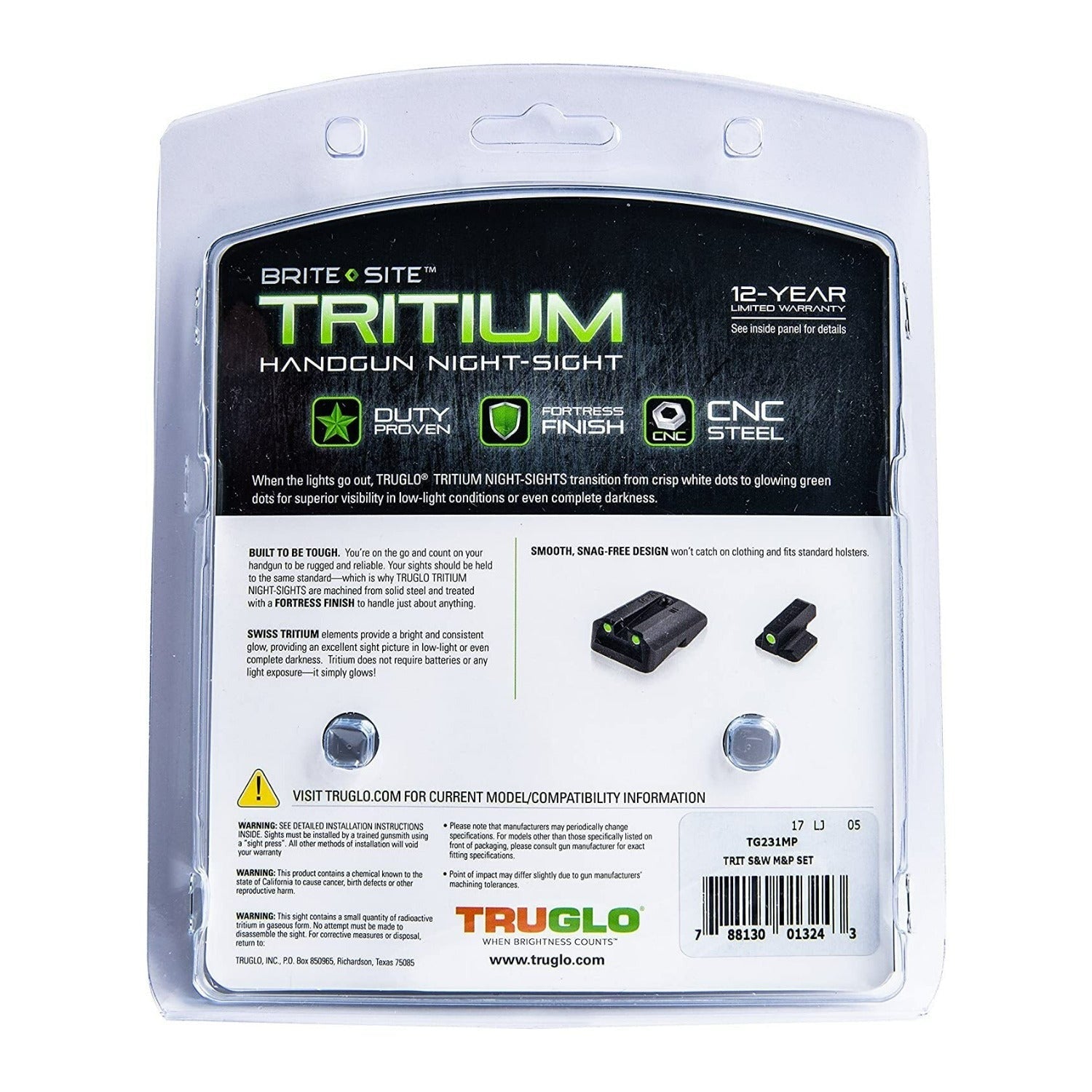 TruGlo Tritium Smith and Wesson M and P 1x Magnification Night Sights (Black)