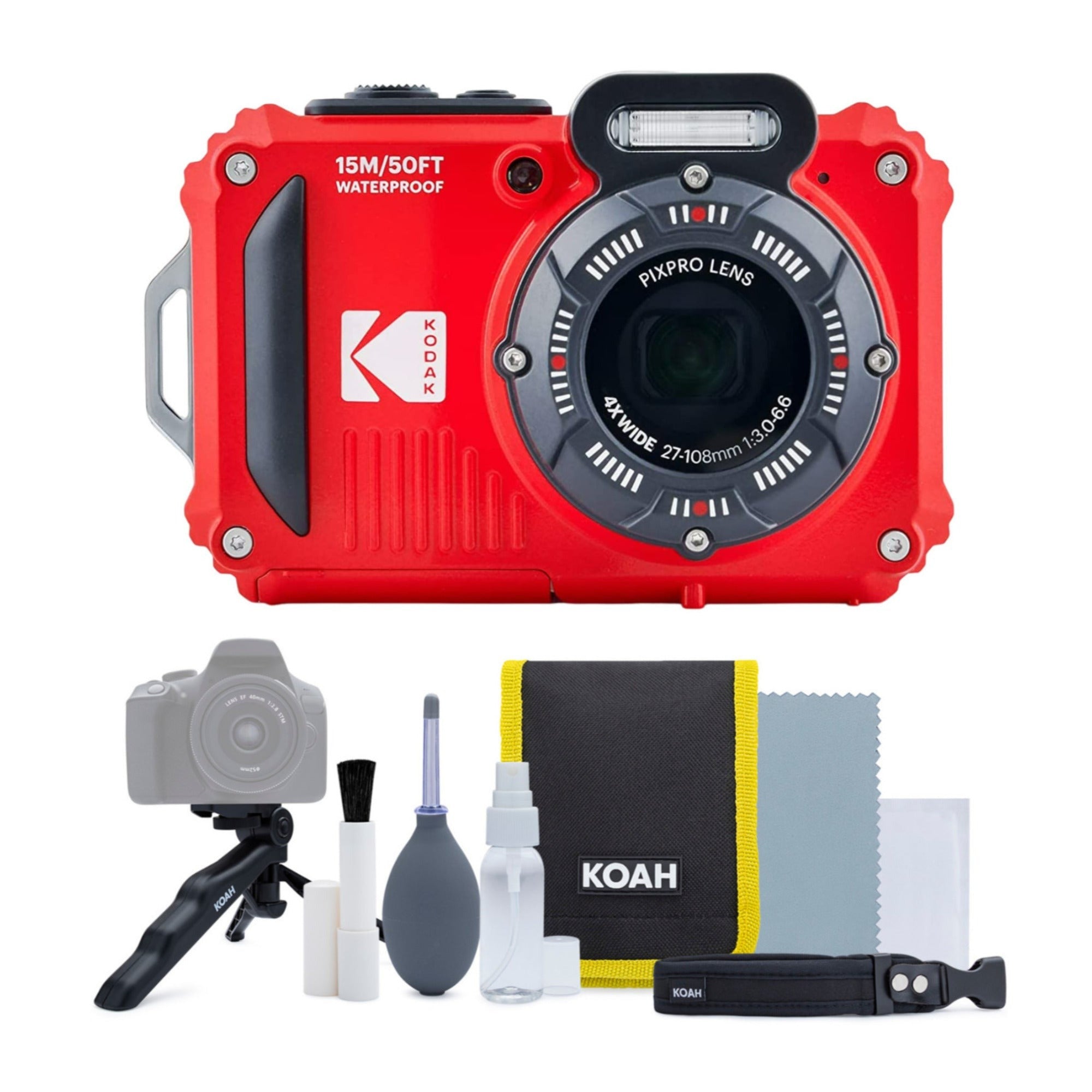Kodak Pixpro WPZ2 Waterproof Shockproof 16MP 2.7-Inch LCD Camera (Red) Bundle