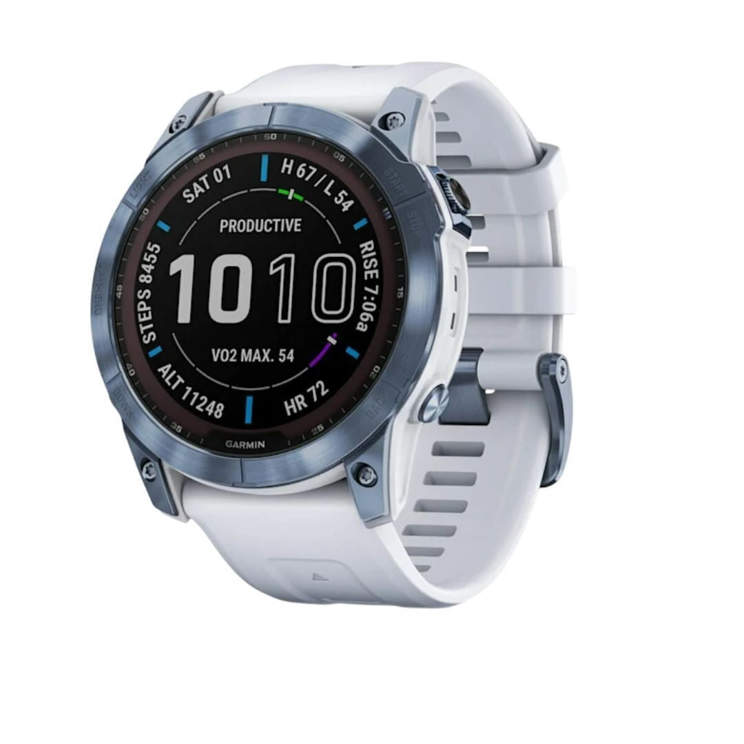 Garmin fenix 7X Sapphire Solar 51mm GPS Watch (Mineral Blue Titanium with Whitestone Band)