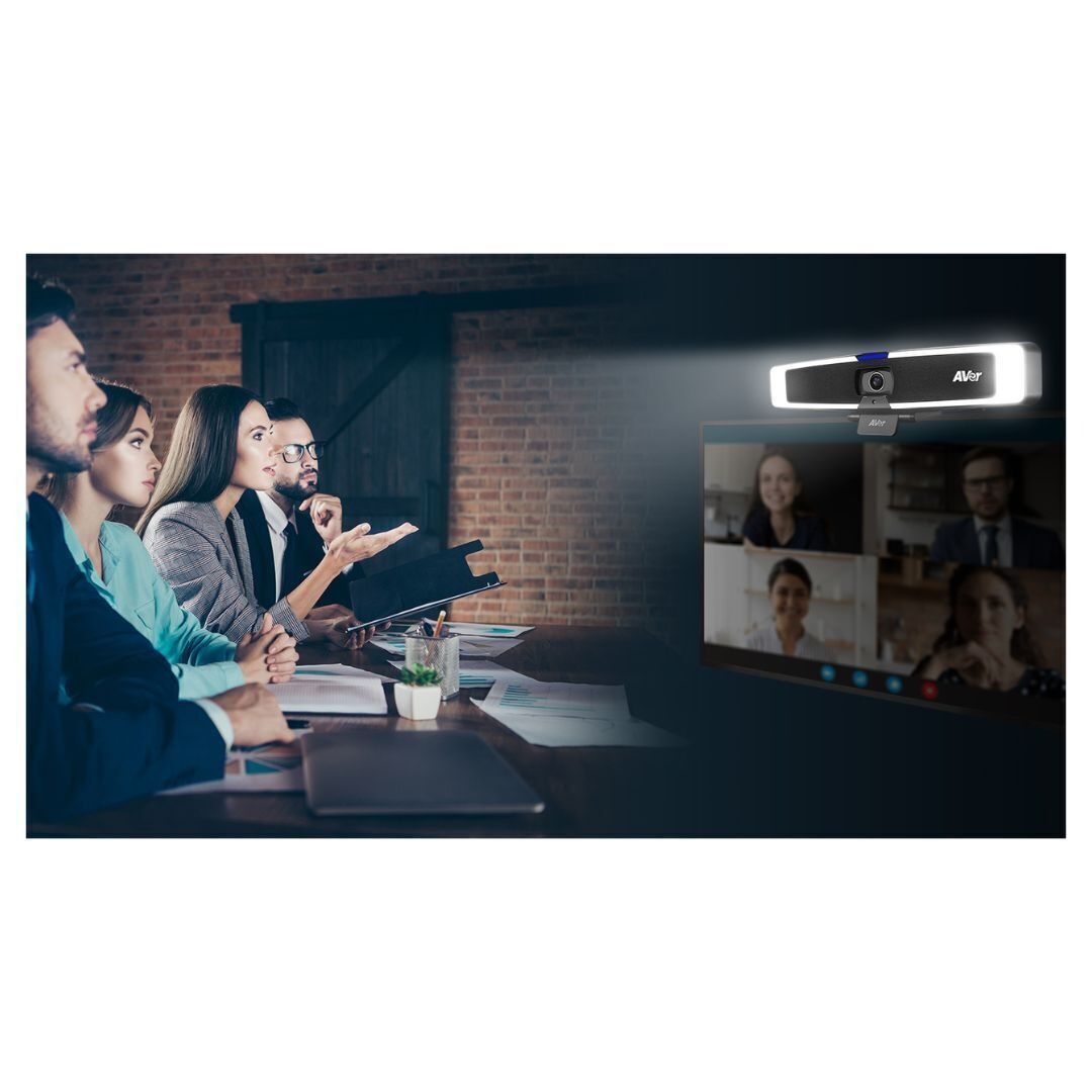 AVer VB130 4K Video Collaboration Bar with Adjustable 5-Level Fill Lighting (Black and White)